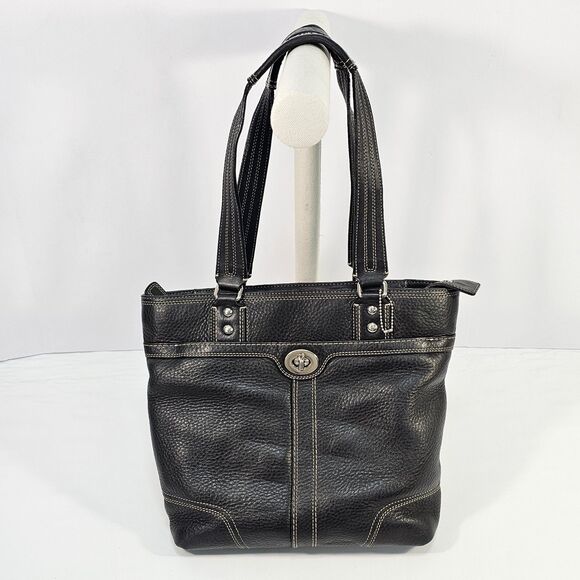 Coach Hamilton Hampton F13959 Black Pebbled Leather Shoulder Bag Turn Lock - Picture 1 of 12